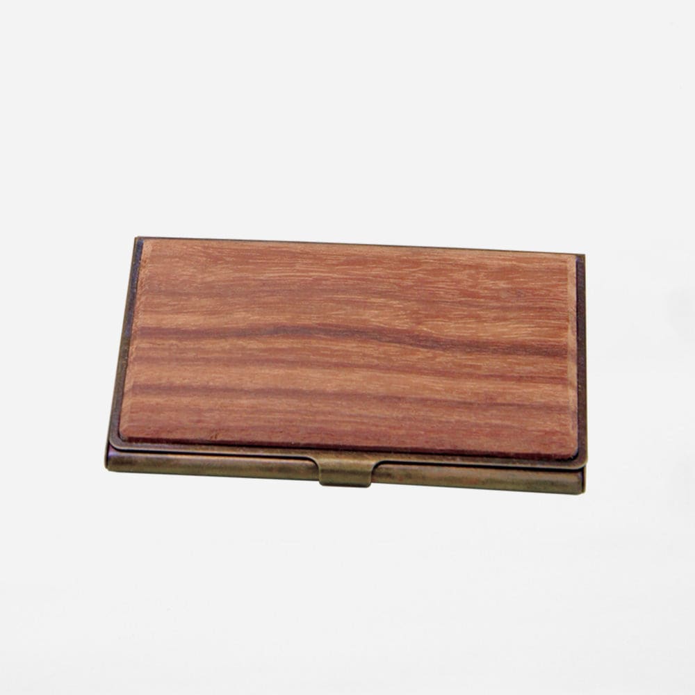 BRASS & WOOD CARDCASE RUST WITH BOX IN GRANADILLO WOOD -