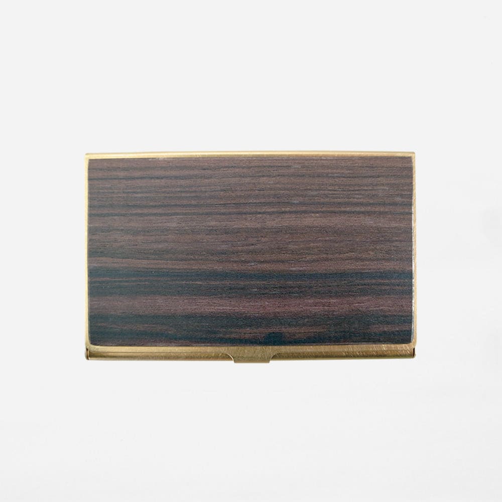 BRASS & WOOD CARDCASE SOLID WITH BOX IN GRANADILLO WOOD -