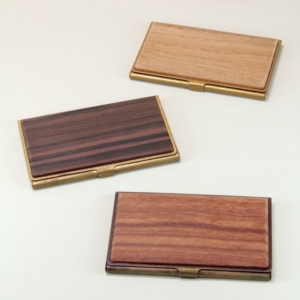 BRASS & WOOD CARDCASE SOLID WITH BOX IN MACASSAR EBONY WOOD