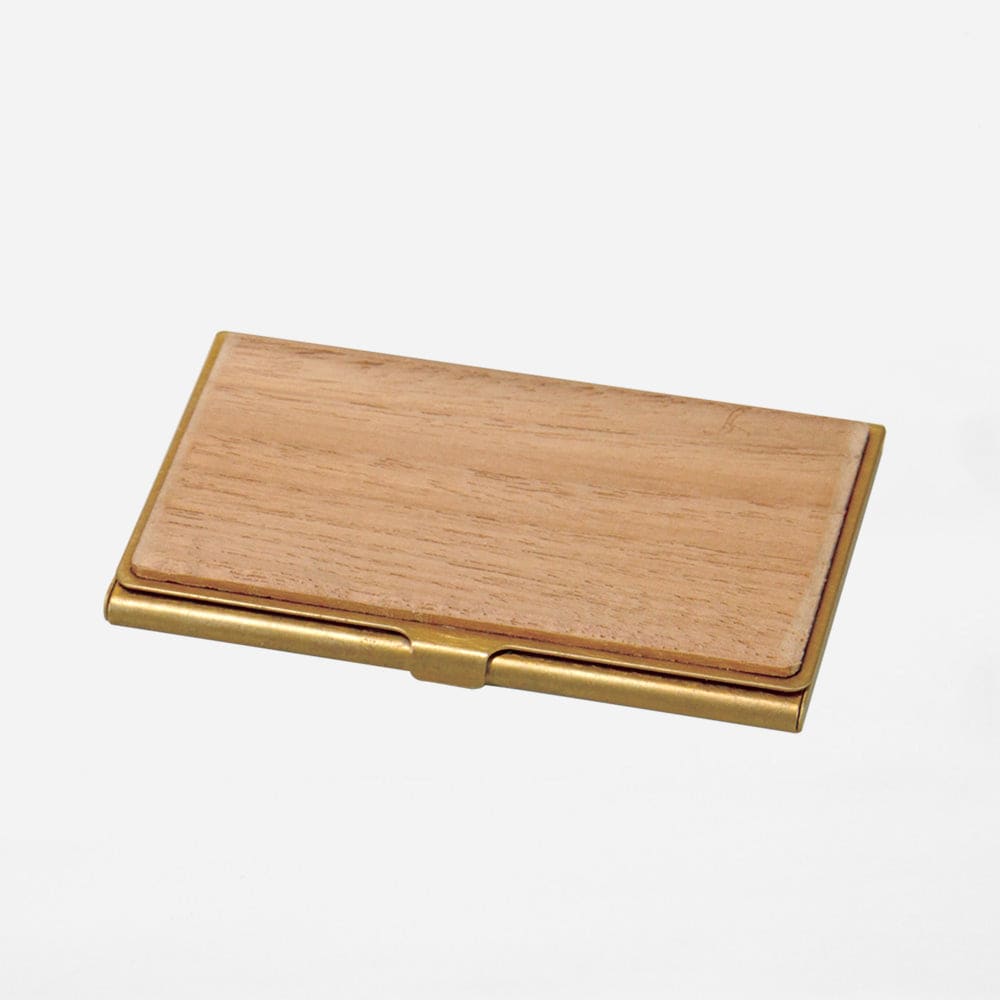 BRASS & WOOD CARDCASE SOLID WITH BOX IN TEAK WOOD - Cardcase