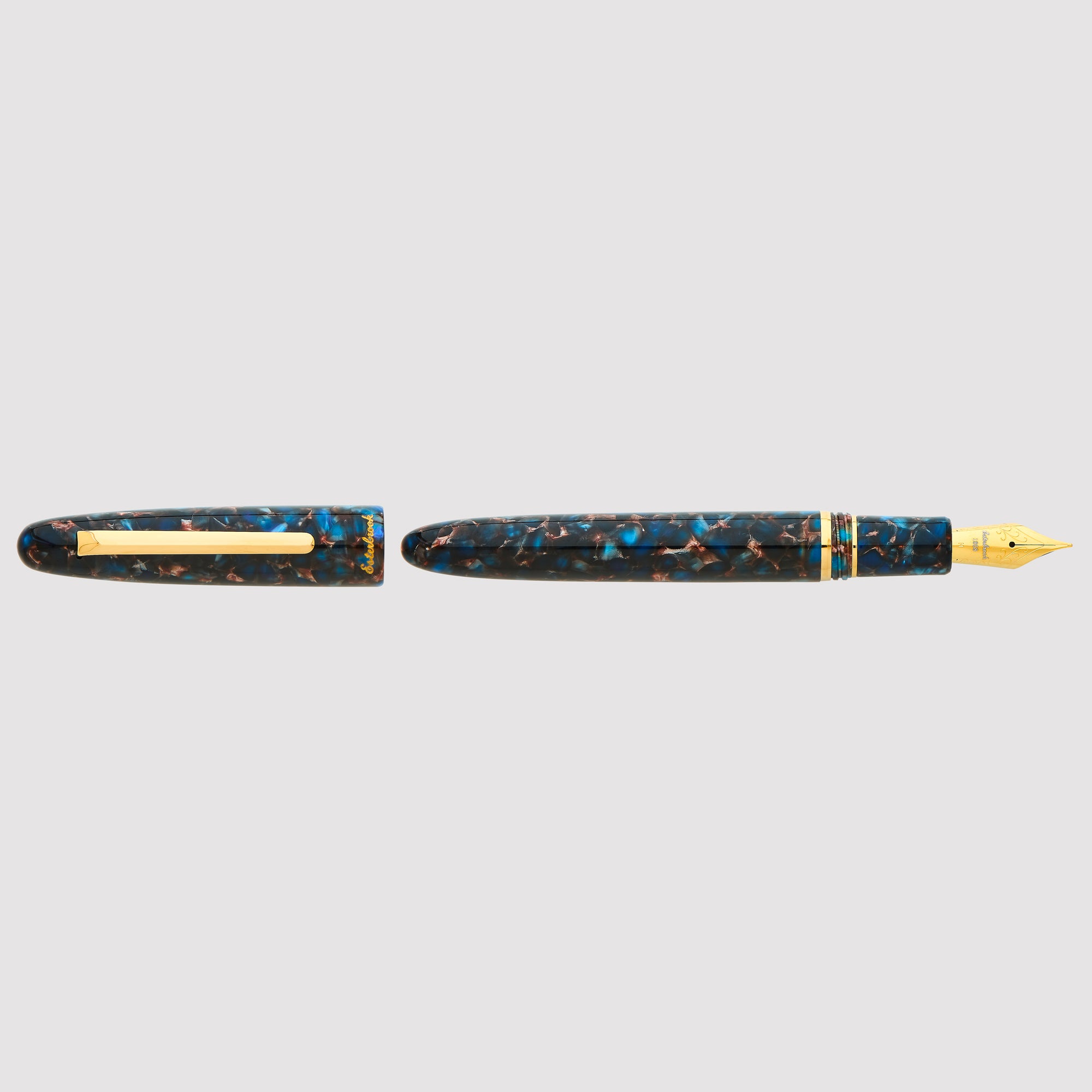 Estie Regular Nouveau Blue Gold Trim Fountain Pen - Custom Techo Nib