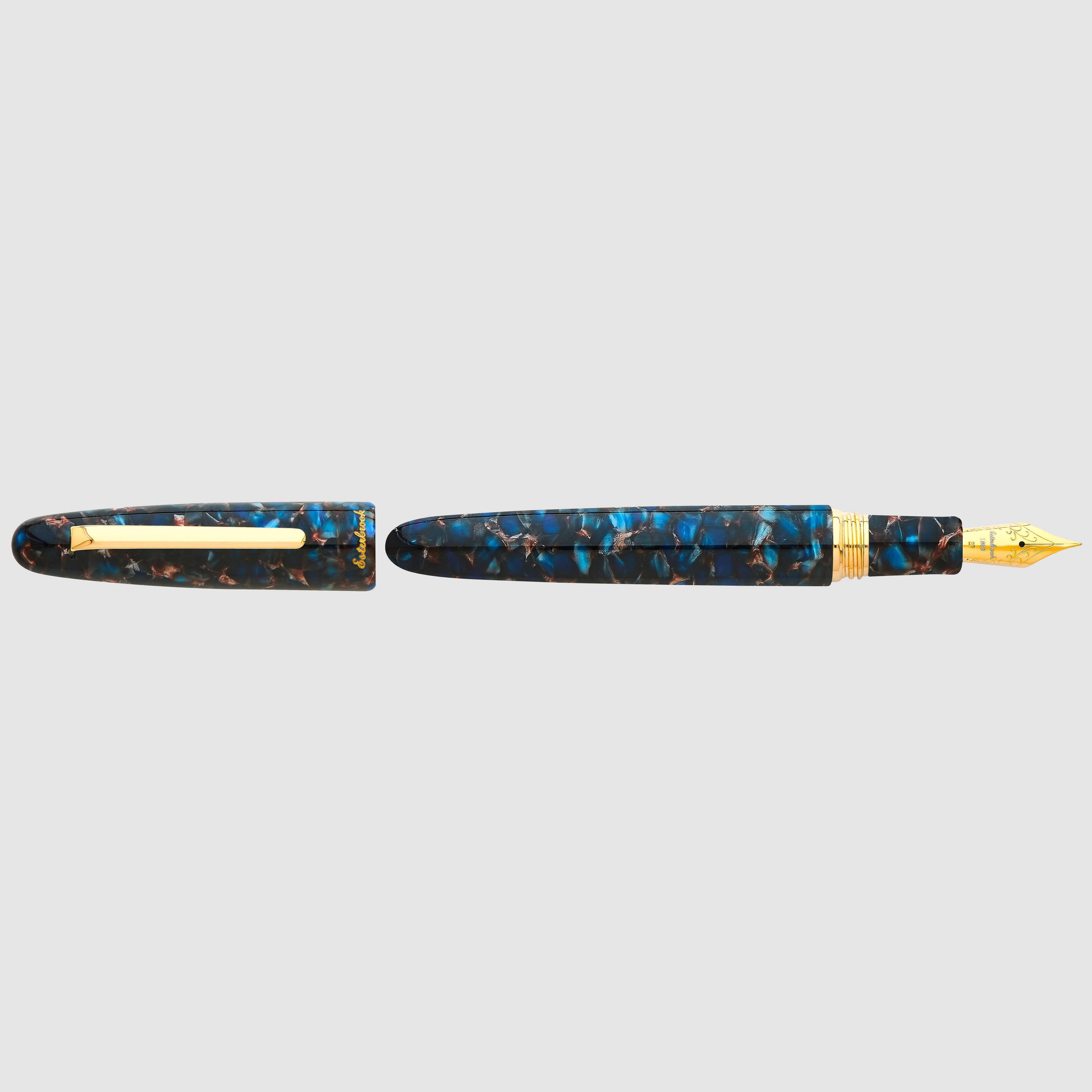 Estie Oversize Nouveau Blue Gold Trim - Custom Scribe Nib