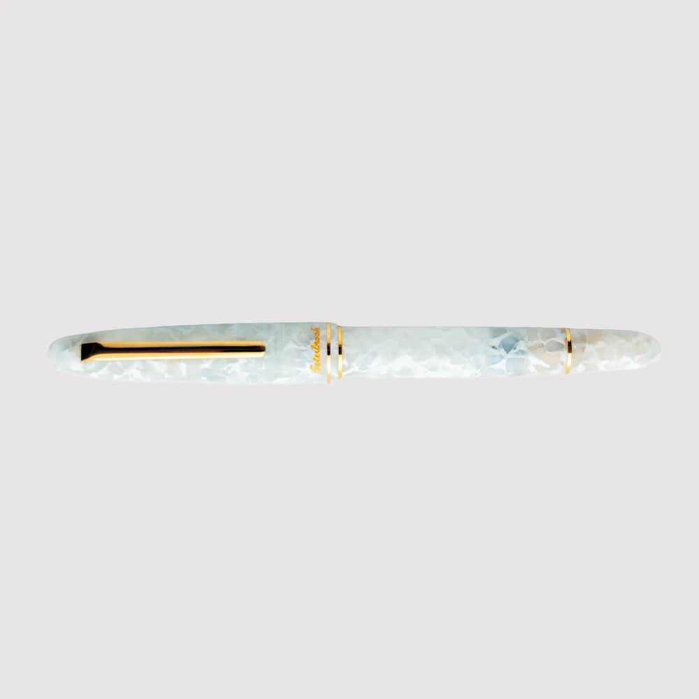Estie Button Fill Piston Fountain Pen Winter White Gold Trim - Fine