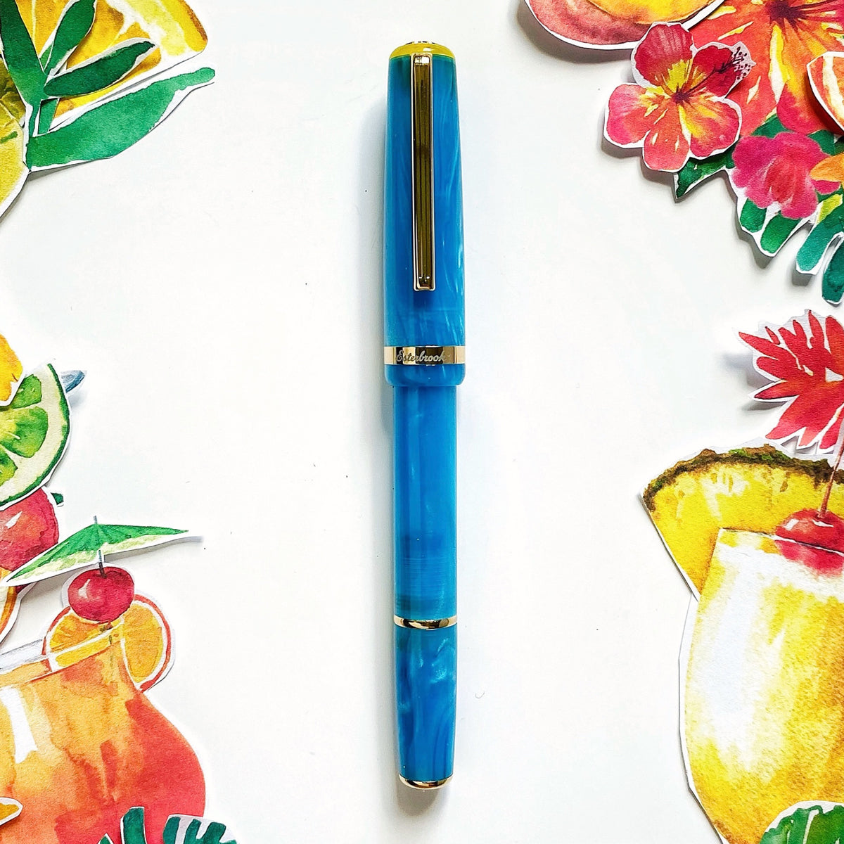 JR Pocket Pen - Paradise - Blue Breeze Gold Trim - Custom Gena Journaler Nib