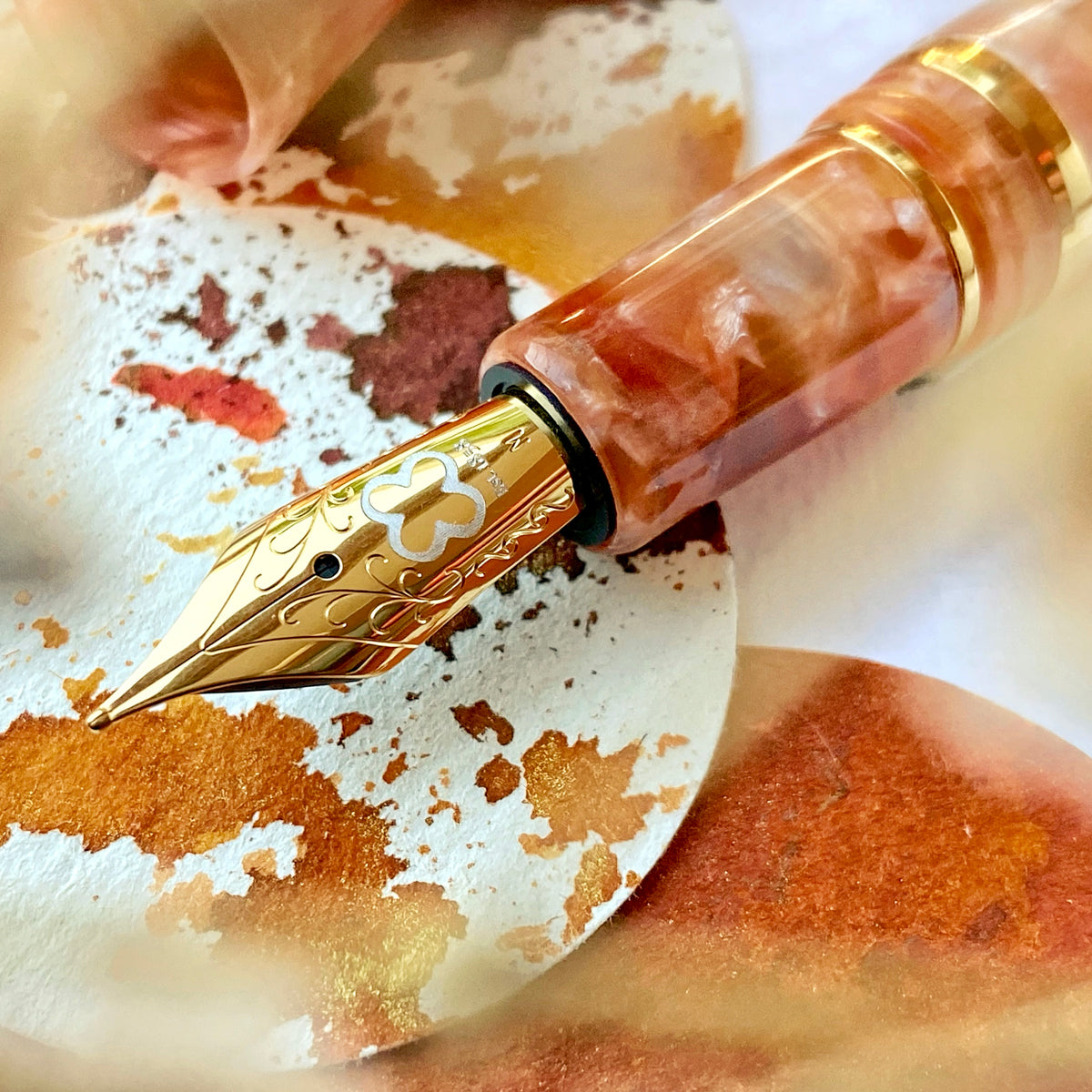 Estie Oversize Petrified Forest Gold Trim Fountain Pen - Custom Scribe Nib