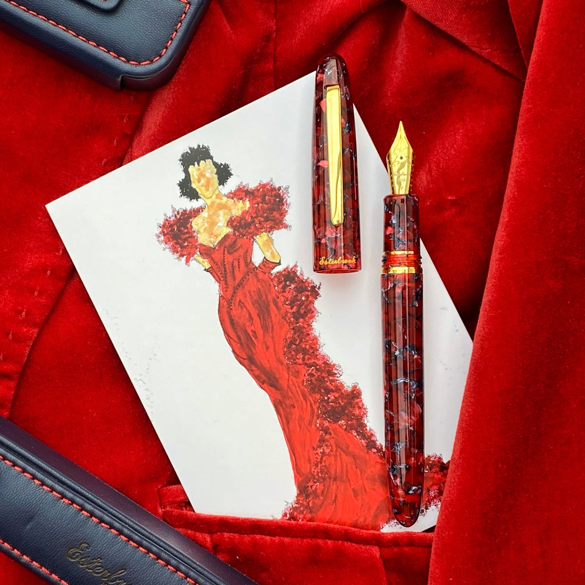 Penna stilografica Estie Oversize Scarlet con finiture in oro