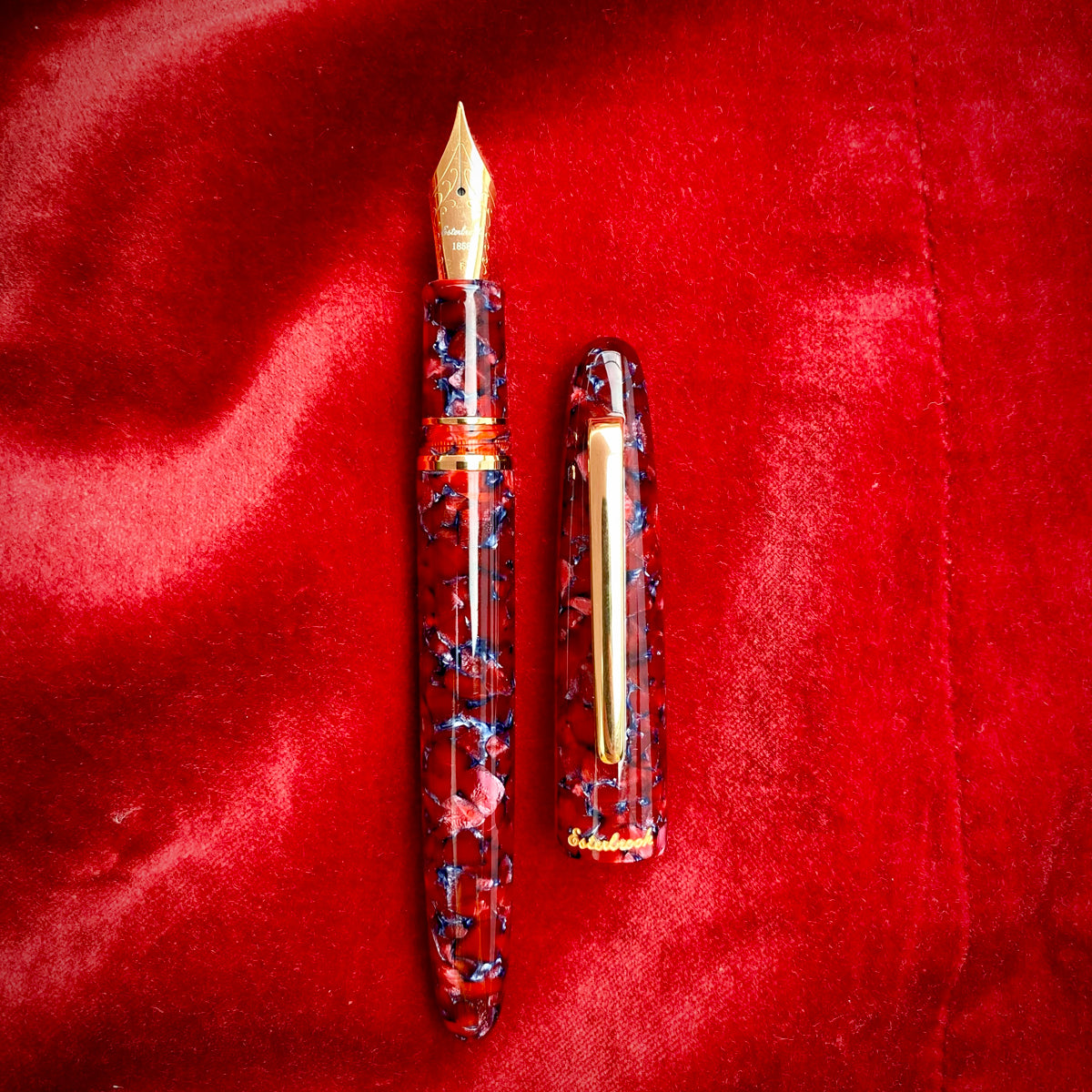 Estie Oversize Scarlet Palladium Trim Fountain Pen - Custom Techo Nib
