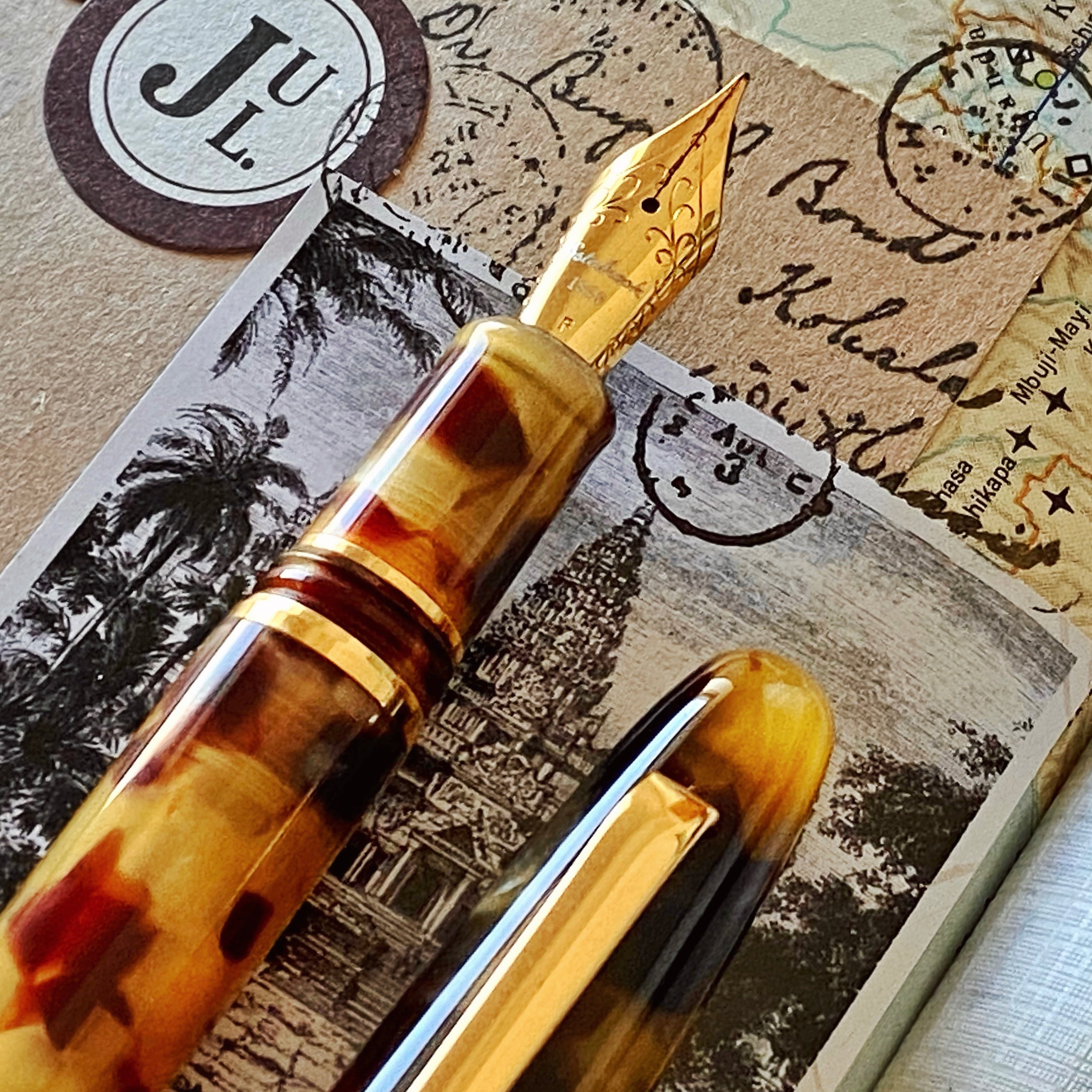 Bundle Kit Estie tortoise - Gold Trim fountain pen - Medium