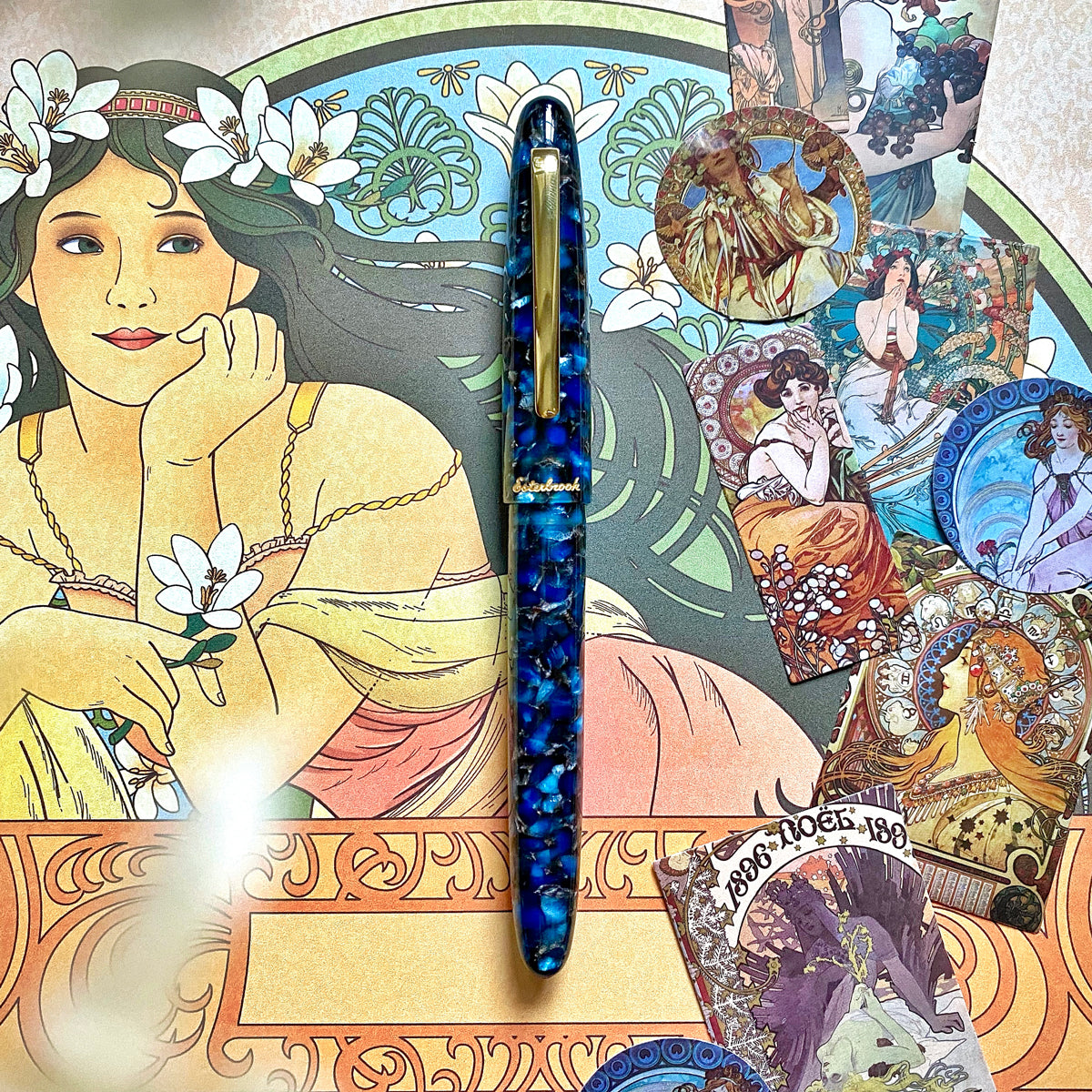 Bundle Kit Estie Regular Nouveau Blue - Gold Trim Fountain Pen - Fine