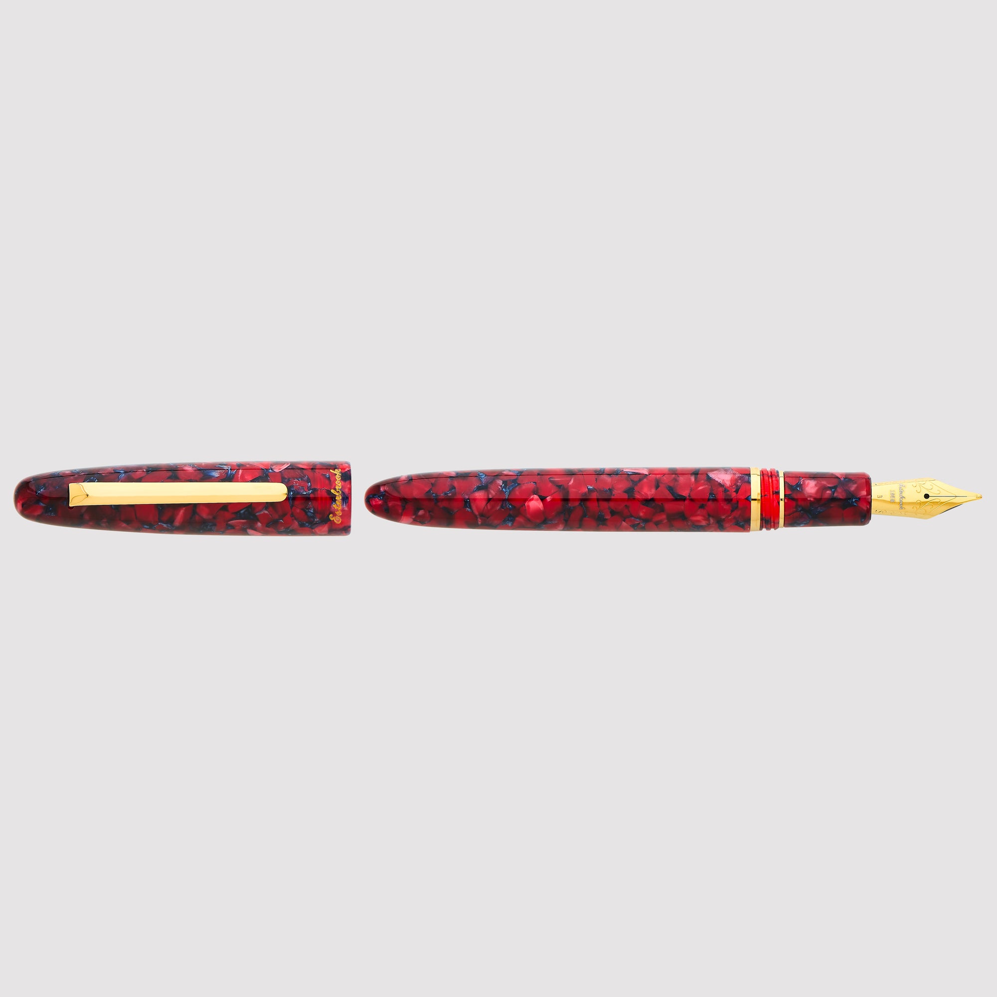Estie Regular Scarlet Gold Trim Fountain Pen - Custom Techo Nib
