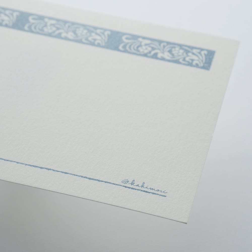 Single note Floral Blue grey - Letter and Envelope
