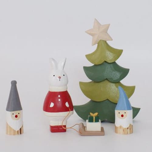 T-Lab./ Christmas Rabbits santa/ Present - Wooden Animal