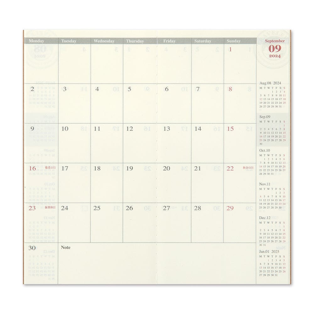TRAVELER’S notebook Refill 2024 Monthly - Diary & Agenda